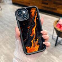 Fiery Fluid Swirls Lava Flow Motion Splatter All-Inclusive Protective Anti-Slip Anti-Drop Matte Finish With Stepped Groove Design Phone Case For IPhone 17/17Air/17Pro/17ProMax/16/16Pro/16ProMax/15/15Plus/15Pro/14/14Plus/14ProMax/13/13mini/13Pro/12mini/11/Plus/Pro/Max/XS Stylish Gift Choice - Black - View 5