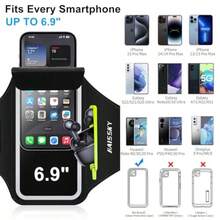 Brazalete para teléfono celular con bolsillo con cremallera, soporte para correr para iPhone 16 Pro Max/15/14 Pro Max/13/12/11 Pro Max/XS/XR Galaxy S20 S10, brazalete resistente al sudor con portarretratos - Negro versin actualizada 6.8 pulgadas - Ver 4