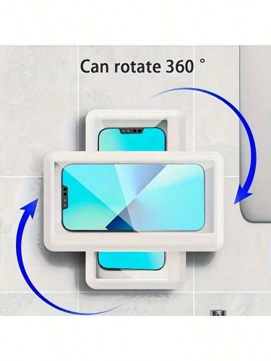 1pc Shower Phone Stand, 360 Rotation, Touch Shower Phone Stand Box Bathroom Bath Waterproof Anti-Fog Phone Stand Kitchen Perforation-Free Storage RackSuitable For Bathroom Kitchen Walls, Compatible With IPhone1516 14 13 12 11 Pro Max XS XR Up To 6.8 Inches