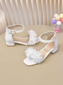 1 Paar Outdoor Kindersandalen aus PU-Material mit Nieten und Blumendekoration, geeignet für den täglichen Freizeitgebrauch und Geburtstagspartys - Weiss - Übersicht 5