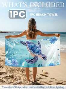 1 pièce Serviette de plage imprimée, serviette de maillot de bain à motif tortue de mer, serviette en microfibre douce et absorbante, convenant pour la salle de bain, la natation, le fitness, le yoga, légère et portable, protection contre le vent et le soleil, anti-sable, idéale pour les voyages d'été, les vacances, la décoration de salle de bain, disponible avec ou sans sac de rangement (petite taille 35*75cm, recommandée pour une taille de 150cm et plus) - 1 - Voir 5