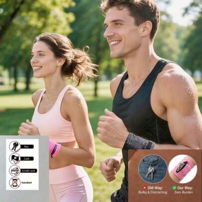 1pc Unisex Wristlet Wallet Bag, Grey & Pink, Polyester Material Zipper Wrist Bag - Unisex Sports Headband, Key And Coin Wrist BSuitable For Running, Walking, Basketball, Tennis, Hiking, Fitness And Various Sports Scenes, Universal Fitness Accessories, Suitable For Storage During Exercise, Breathable And Comfortabe, Non-Slip, Perfect For Sports And Outdoor Activities