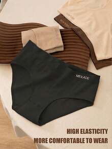 4pcs/Pack Seamless Mid-Waist Panties, Maillard Color Comfortable High Elasticity Triangle Briefs - Multicolor - View 3