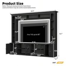4-Piece Modern Entertainment Center Wall Unit With Bookshelves All-In-1 Large TV Stand With Tempered Glass Door For TVs Up To 80" 92inch Media Console With Adjustable Shelves For Living Room Black - Black + Particle Board+MDF + Primary Living Space1 - View 7