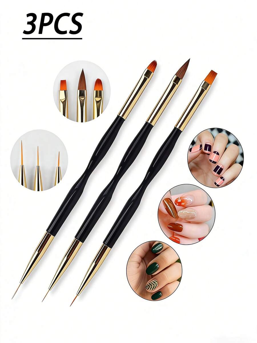 Bộ 3 cọ vẽ móng tay hai đầu màu đen và vàng, cỡ nhỏ, dùng để vẽ móng nghệ thuật, cọ kéo giãn móng, dụng cụ du lịch cao cấp, đẹp mắt, đồ dùng làm móng, cọ vẽ móng, cọ vẽ móng acrylic hai đầu tròn dẹt. - Nhiều màu - Xem 1