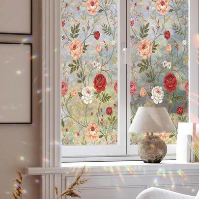 1/4 miếng phim dán cửa sổ tĩnh điện họa tiết hoa đẹp mắt, phim dán cửa sổ tạo sự riêng tư, thích hợp cho cửa tủ bếp, phòng tắm, phòng khách, cách nhiệt và chống tia UV, hiệu ứng cầu vồng, trang trí nhà cửa.
