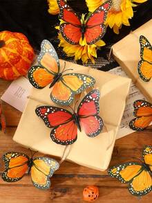 12pcs 3D Monarch Butterfly Wall Stickers - Made Of PVC Plastic, Vibrant Orange And Black Design, Ideal For Wedding, Birthday, Graduation And Holiday Decorations, Butterfly Decor, Room Decor, Bedroom Decor,Party Decorations Home Decor. - Orange - View 4