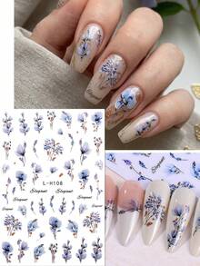 4 buc/set autocolante pentru unghii inspirate din nuanțe reci - decorațiuni florale albastre și violet - pentru primăvară/vară, nunți, festivaluri de artă, decorațiuni elegante pentru unghii franțuzești DIY - Multicolor - Vizualizare 3