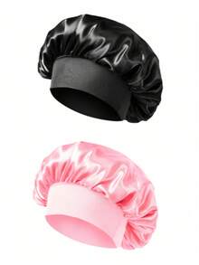 1/2/3/4 Piece Silk Sleeping Cap, Satin Hair Cap, Soft Elastic Silk Sleeping Cap, Silk Hair Cap For Curly Hair (Black And Gold) Sleeping Cap - 2 Novo Touca * Faixa(Cor Aleatorio) - Ver 3