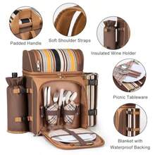 ALLCAMP Mochila de picnic Bolsa térmica con compartimento soporte desmontable para copas de vino juego de manta y cubiertos juego de picnic para 2 personas para salidas familiares regalos de - Marrn1 - Ver 5