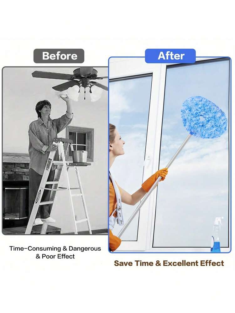 Chổi phủi bụi đa năng dạng thu gọn, sợi siêu mịn, thích hợp cho trần nhà cao và quạt điện, với đầu chổi có thể giặt và tháo rời, là dụng cụ vệ sinh lý tưởng cho phòng ngủ, nhà bếp và phòng khách. Chổi phủi bụi dạng thu gọn là vật dụng không thể thiếu để chống tĩnh điện trong mùa hè. - Tròn - Xem 4