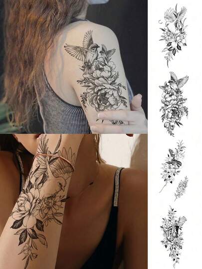 4 Tờ Hình Xăm Tạm Thời Nghệ Thuật Cơ Thể, Phù Hợp Cho Nam và Nữ, Họa Tiết Hoa và Chim Vẽ Tay, Hình Xăm Giả Không Thấm Nước, Giữ Được 2-5 Ngày, Có Thể Dán Lên Tay, Cổ, Vai, Eo, Lưng và Chân, Hoàn Hảo Cho Lễ Hội, Tiệc Tùng, Quà Tặng, Lễ Hội Âm Nhạc và Trang Trí Cơ Thể.