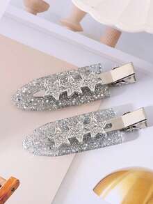 2个/4个装 时尚女孩最新潮流水钻侧夹，无痛亚克力鸭嘴夹发饰 - 彩色 - 查看 10