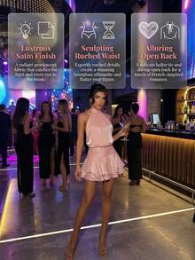 Women's Luxury Spaghetti Strap Solid Color Evening Dress | Sexy Ruched Twist Party Gown | Perfect For Weddings, Beach Events, Galas And Bachelorette Parties, Pink Spring - Pink - View 5