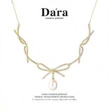 DARA 1 chiếc vòng cổ nơ ngọc trai nước ngọt màu vàng sâm panh thời trang, thích hợp cho nữ giới đeo hàng ngày, kèm hộp quà tặng chất lượng cao. - Rượu sâm banh - Xem 8