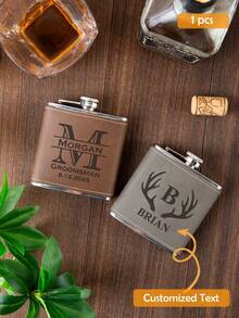 1pc Personalized Leather Flask, Customized Flask, Father's Day Gift, Essential For Father's Day, Boyfriend Gift, Customized Father's Day Gift, Birthday Gift, Boyfriend Birthday Gift, Customized Leather Flask, Engraved Leather Flask, Personalized Groomsman/Bridesmaid Flask, Unique Groomsman/Bridesmaid Gift, Wedding Bachelor Party Proposal Gift - Multicolor - View 4