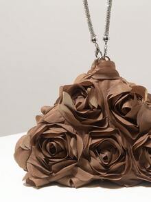 Mini Floral Novelty Clutch Bag, Suitable For Evening, Party, Ball, Wedding And Other Occasions, Elegant Ladies Handbag, Gift,Bride - Brown - View 4