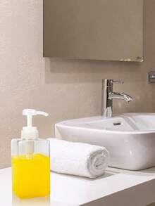 250ml/450ml Dispensador de loción cuadrado de plástico rellenable, botella de loción vacía apta para aceites esenciales, lociones, champú, viajes al baño, transparente - transparente - Ver 6