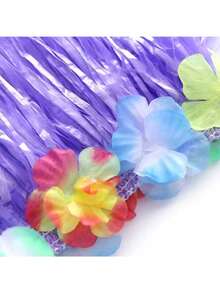1 pieza Falda de hierba de colores, decoración de fiesta tropical, disfraz de baile, celebración de cumpleaños de verano, conjunto de actuación con tema hawaiano, con falda con flecos y flores, adecuado para decoración de playa y fogata hawaiana - Múltiples estilos - Ver 11