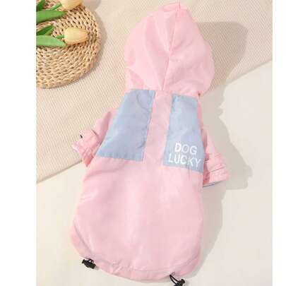 1 pieza Chaqueta cortavientos ligera y resistente al agua para mascotas, diseño minimalista de bloques de color en contraste con capucha, prenda exterior de manga larga para perros pequeños como Teddy, Poodle, adecuada para primavera, verano, otoño e invierno