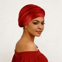 Shimmer African Head Wraps Solid Color Multi-Layer Church Turban For Women Stretch Hat - Red - View 3
