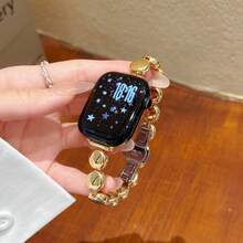 1条女士时尚智能手表表带，兼容表带38/40/41/42/44/45/46/49mm，优雅耐用抗氧化不锈钢材质，玫瑰金、银色、黑色可选，兼容 Series Ultra 2/SE 11/10/9/8/7/6/5/4/3/2/1，时尚腕带手链，女士情人节礼物，智能手表配件 - 金色 - 查看 1