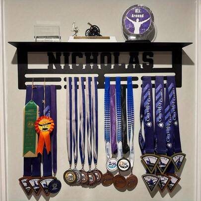 Customized Name Plate Ornament With Trophy Stand - Award Plaque Display Rack, 8-Step Design, Ribbon-Tied Award Plaque Hanging Display, Ornament Decoration