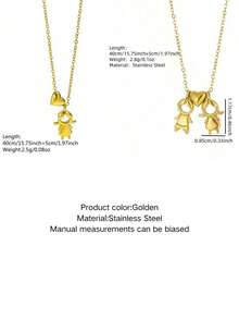 3/2/1pc Fashion Heart-Shaped Girl/Boy Design Stainless Steel Women's Necklace, Suitable For Daily Commute And Shopping - Yellow Gold - View 16