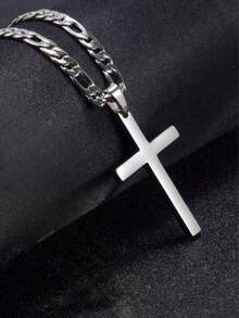1pc Stainless Steel NK Cross Pendant Necklace, Unisex Vintage Punk Chic Fashion Necklace For T-Shirt, Sweater, Casual, Party, Holiday, Street Wear - Silver - View 2