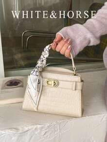 迷你优雅鳄鱼纹小众手提包，女士新款时尚百搭斜挎包，精致手提包 - 白色 - 查看 1