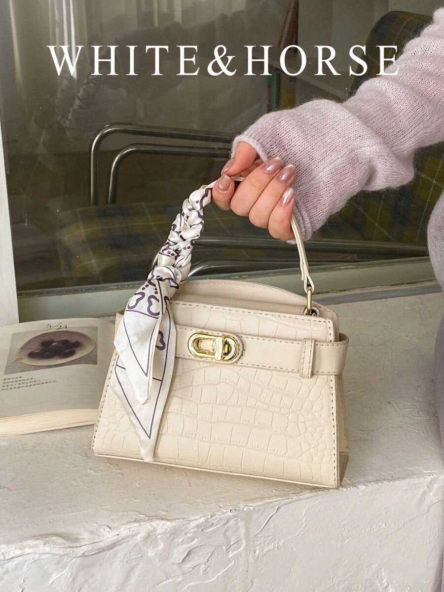 迷你优雅鳄鱼纹小众手提包，女士新款时尚百搭斜挎包，精致手提包 - 白色 - 查看 1