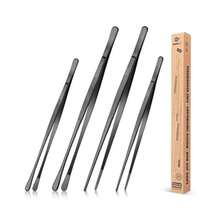4 Pcs Fine Long Tweezer Tongs Professional Black, 12'' And 10'' Stainless Steel For Kitchen, Food, Cooking, Repairing, Sea Food And BBQ - 黑色 - 查看 7