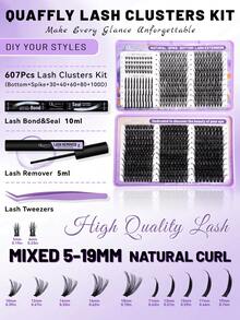 Bộ nối mi 607 sợi D Curl (30+40+60+80+100D) tự làm, bao gồm mi giả, mi dưới và mi giả dạng gai, keo dán mi, dung dịch tẩy mi và nhíp. - màu đen - Xem 3