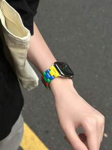 1 chiếc dây đeo đồng hồ unisex hình khối Dopamine, dây đeo cổ tay bằng nhựa hình hoạt hình dễ thương, phụ kiện vòng đeo tay thông minh, tương thích với Apple Watch 40/41/42/44/45/46/49/38mm, tương thích với Apple Watch Series 11/10/9/SE/8/7/6/5/4/3/2/1 Ultra3/2/1, mùa hè, thoáng khí, nhẹ dành cho nữ. - màu sắc - Xem 3