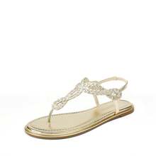 Women's Fashion Sandals, Dressy Summer Bohemian T-Strap Comfortable Summer Flats Sandals For Vacation - 金色 - 查看 4