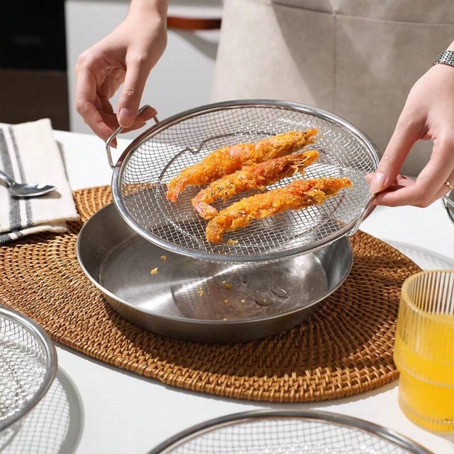 Best-Selling Stainless Steel Deep Frying Oil Strainer Mesh, Kitchen Oil Drip Tray With Handles, Air Fryer Accessories