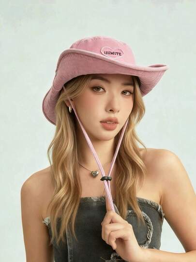 Women's Heart & Letter Print Solid Color Casual Bucket Hat, Lightweight, Breathable, Sun Protection, Suitable For Outdoor Activities, Spring/Summer