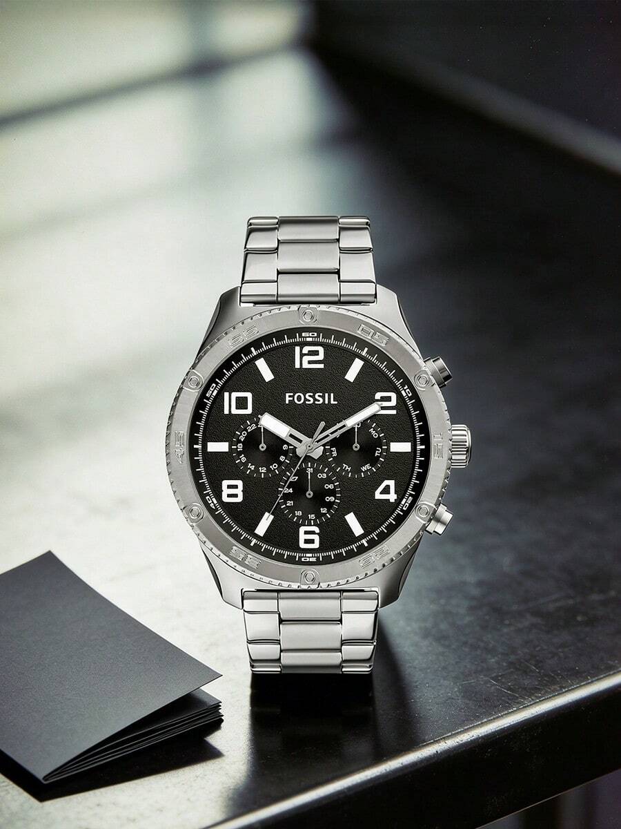 Fossil 男士石英不锈钢三针手表不锈钢表壳/玻璃镜面 BQ2797/BQ2798 - 黑色 - 查看 1