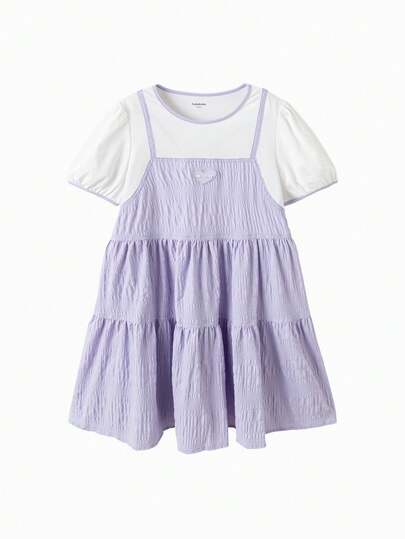 Balabala 女童层叠连衣裙飘逸轻盈透气假两件套可爱时尚夏季套装 2026