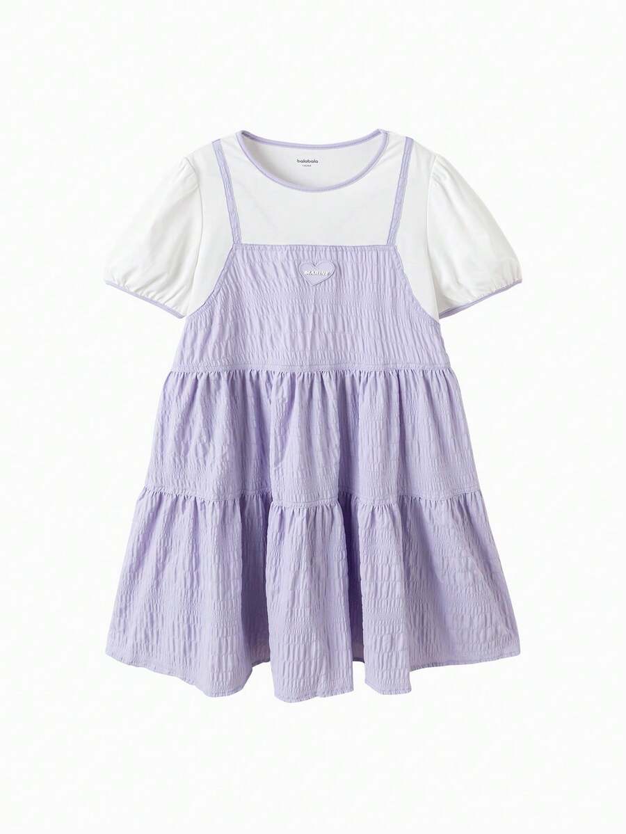 Balabala 女童层叠连衣裙飘逸轻盈透气假两件套可爱时尚夏季套装 2026 - 紫色調 - 查看 1