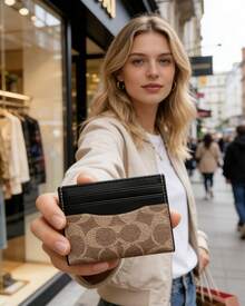 Coach Card Case 10 Slim Wallet Credit Card Holder For Women Minimalist Front Pocket RFID Blocking Card Cases - Brown and Black - View 6