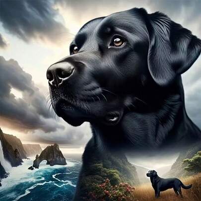 Bộ tranh đính đá 5D tự làm - Chó Labrador đen, Tranh khảm acrylic đính đá tròn đầy đủ, Trang trí nhà cửa và văn phòng sáng tạo, Quà tặng cho người lớn và người mới bắt đầu.