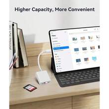 USB-C TF/SD 讀卡機，適用於 iPhone 15 16/iPod，Xdgeload USB-C Type-C SD 讀卡機，支援 SD 與 TF 儲存卡同時讀取，方便查看相機照片，隨插即用設計，2 插槽 - 白色 - 查看 5