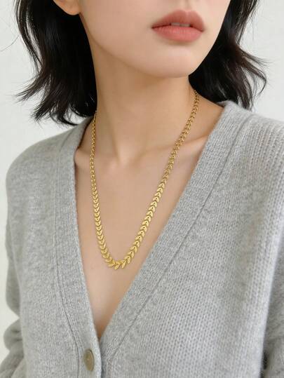 1 pieza Collar de cadena de espiga chapado en oro de 18K de acero inoxidable, diseño de moda para mujer, adecuado para uso diario y superposición
