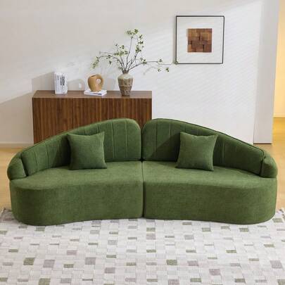 LUCKHAO Curved Four-Seat Fully Compressed Sofa, Long-Term Sitting Without Collapse, Removable Backrest, Chenille Fabric, Simple, Retro Style, Suitable For Small Spaces And Apartments