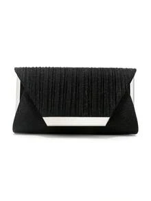 Shiny Evening Clutch Bag, Elegant Fashion Envelope Bag, Ladies Wedding Party Handbag - Black - View 4