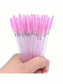 50/100pcs Disposable Eyelash Brushes, Mascara Wands Makeup Tools Set, Suitable For False Lashes & Eyebrow Grooming - Pink - View 10