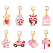 Random Mixed Valentine's Day Enamel Charms, Cute Heart Car Bear Rainbow Pendant Charms With Lobster Clasps, DIY Jewelry Making Kit For Bracelets, Necklaces, Keychains, Bag Accessories, Valentine's Day Gifts - Gold - View 3