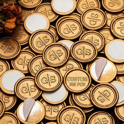 200pcs Customized Logo Wax Seal Stickers, Personalized Golden Pattern Wax Seals, Handmade Wax Seal Stickers, Suitable For Invitations