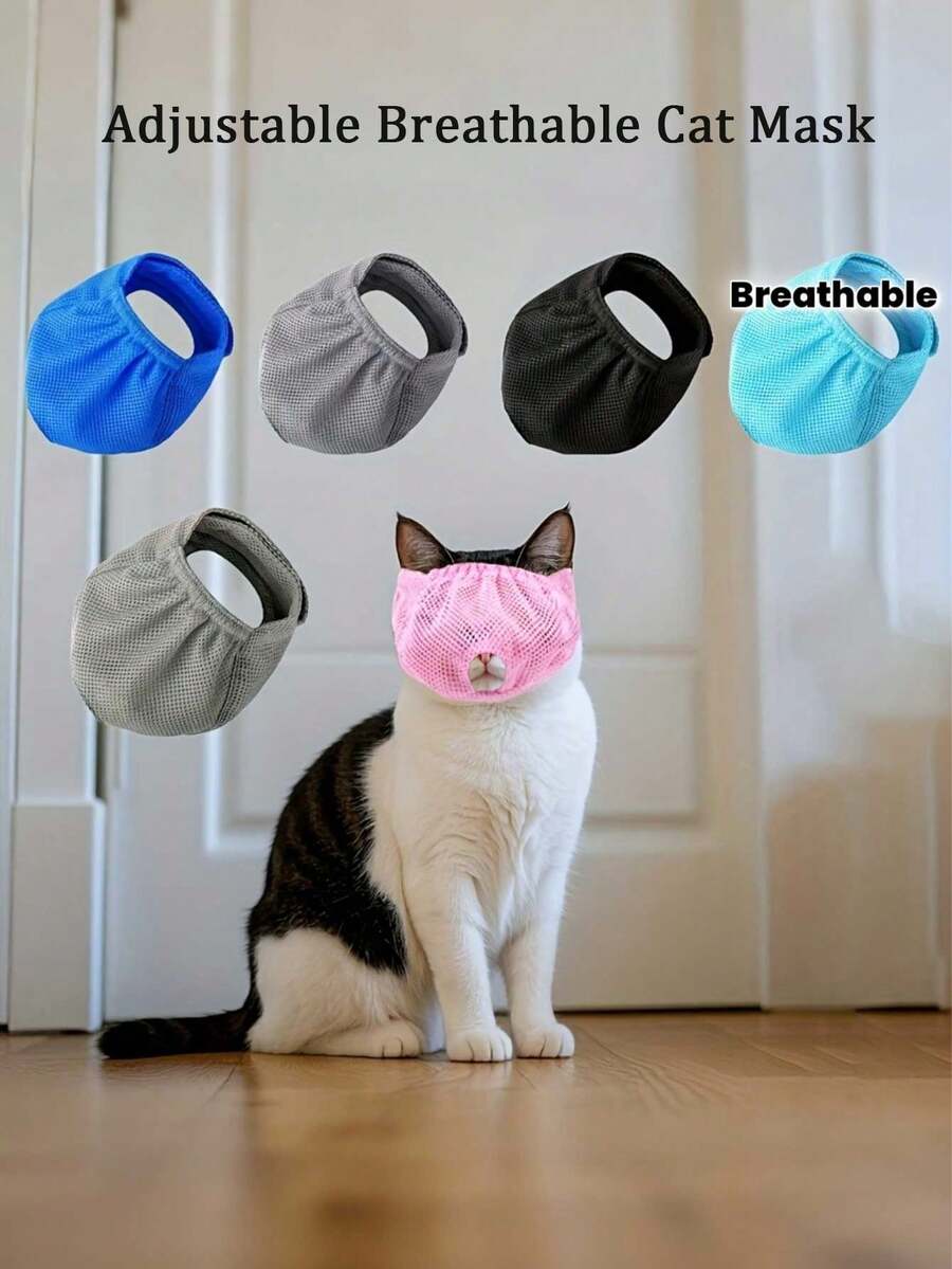 Mặt nạ cho mèo có thể điều chỉnh, thoáng khí, chất liệu polyester, chống cắn, chống liếm, chống ăn, chống la hét, có khóa dán, thích hợp sử dụng hàng ngày, khi đi du lịch, leo núi, trượt tuyết.